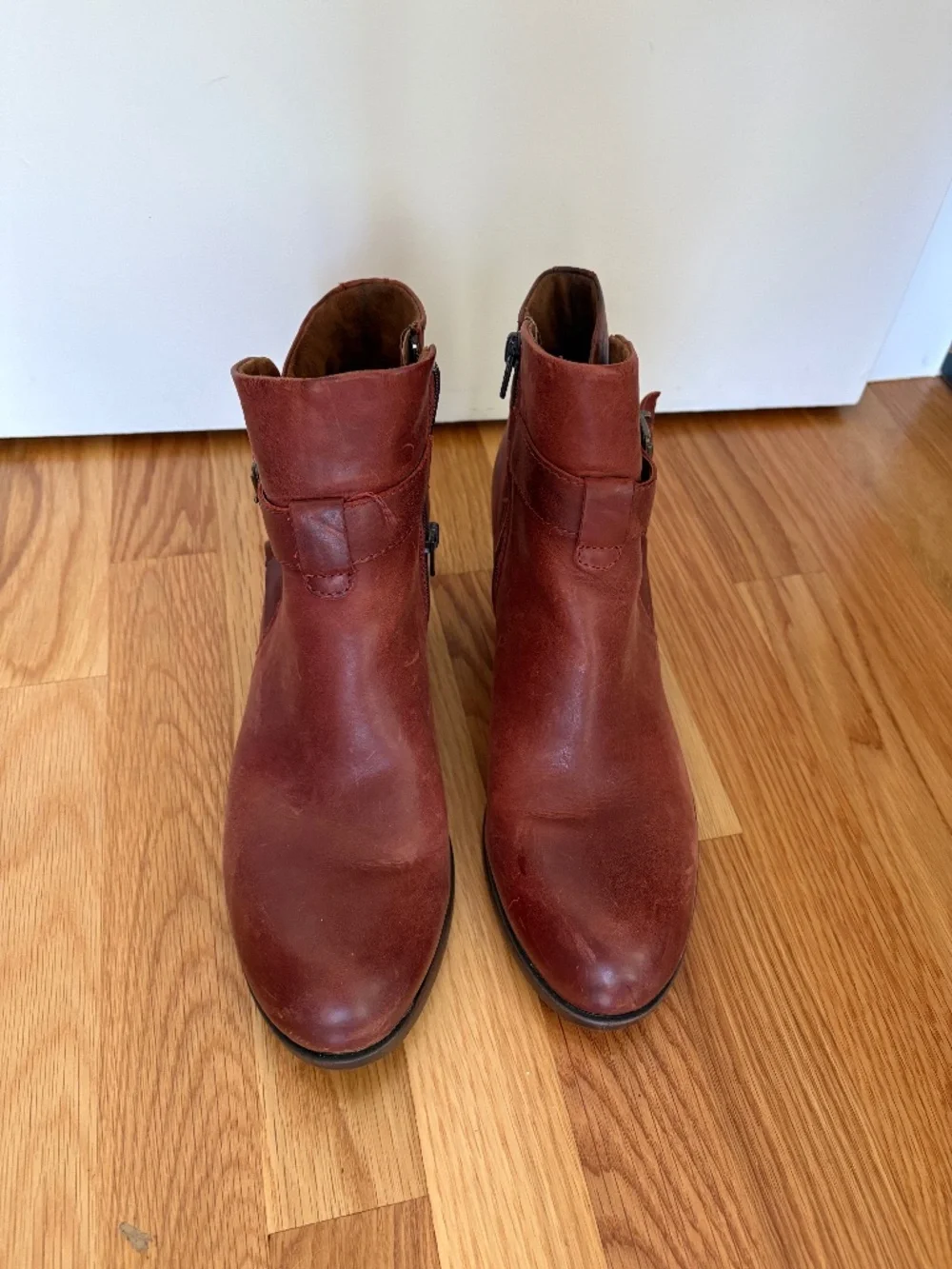 B.O.C. Shea Women’s Red Leather Ankle Boots with strap and buckle detail
